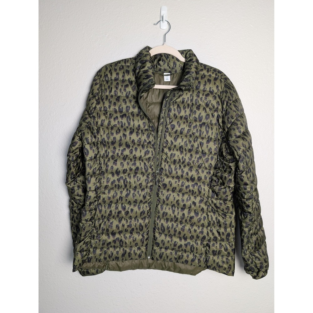 NWOT Old Navy Active Jacket Large Tall Green Leopard Print Puffer Quilted‎ Zip